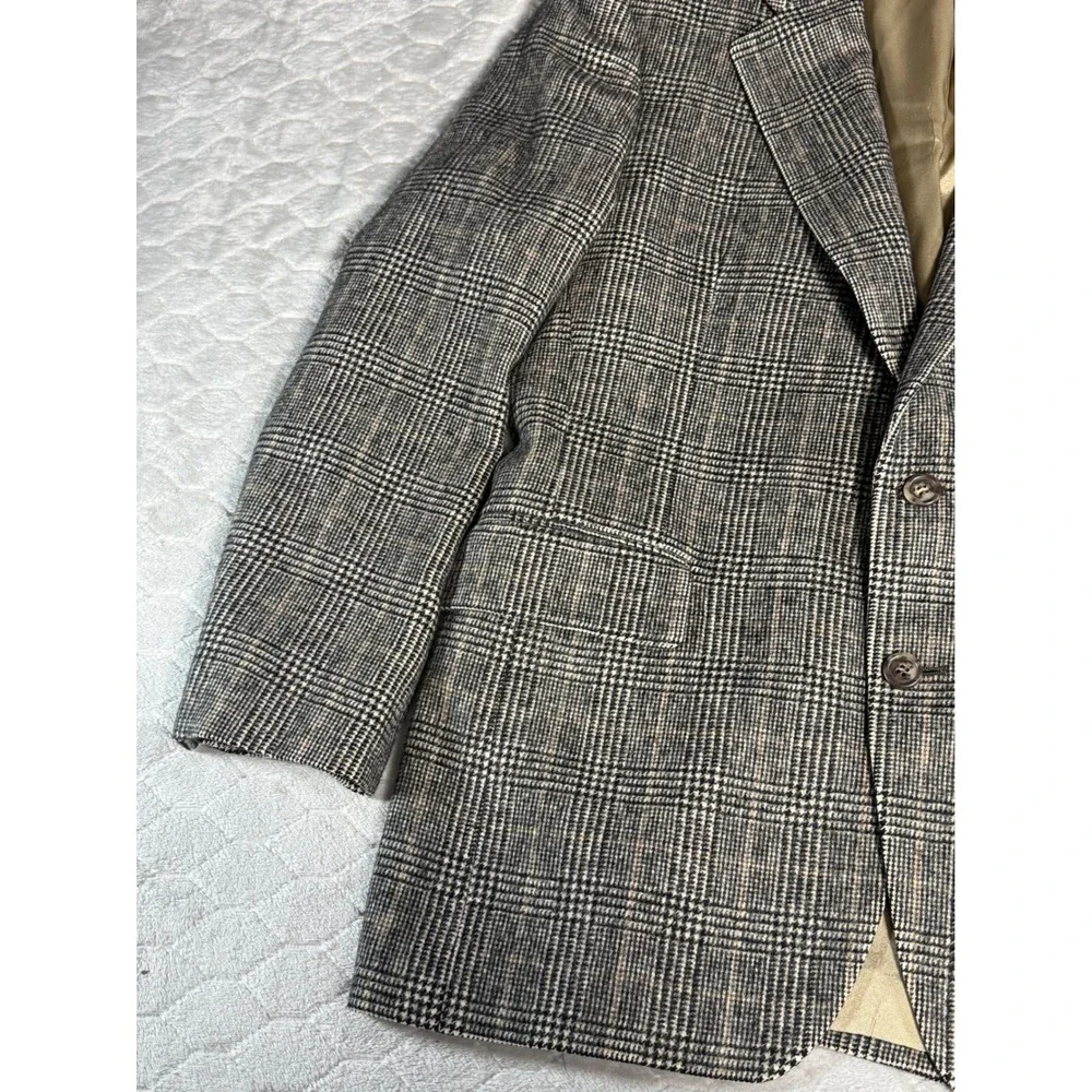 Jos A Bank Mens Glen Plaid Blazer 100% Camel Hair Grey Tan Sport Coat 44R 45R